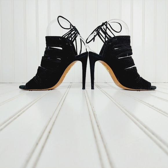 Aquazzura Black Lace Up Back Slip On High Heels Pep Toe Sandals B176 - Picture 7 of 11